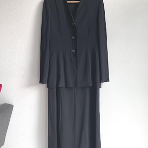 Vintage Jil Sander 1990s Black Wool Stripped Dress and Blazer Sz 42