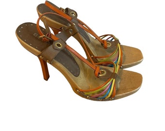 BCBG Girl Multi-Color Wooden Sole 4 Heel Sandals - Women Color: Orange Size  6.5