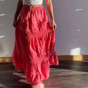 Bold Orange Redish Bohemian Maxi Skirt