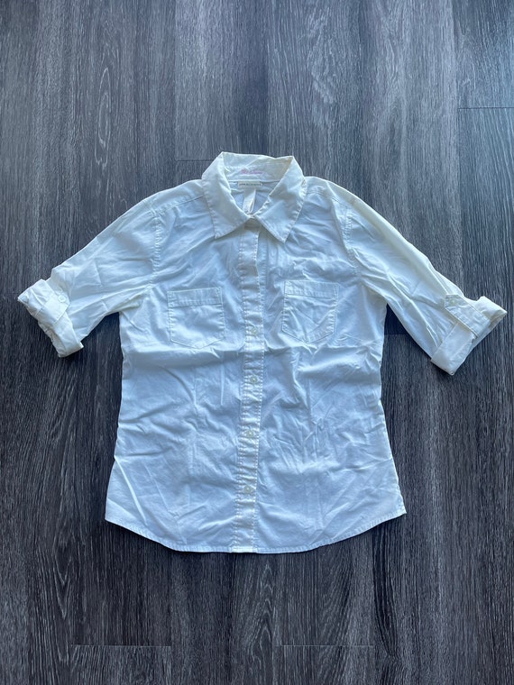 Y2K Old Navy White Button Up With Pink Stitching