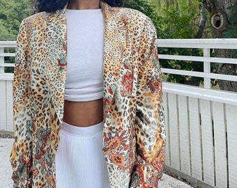 Vintage jaren 90 Alberto Makali blazer met cheetah en bloemenprint