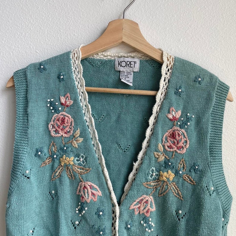 Débardeur Koret en coton mélangé à fleurs et perles vintage, taille moyenne image 6