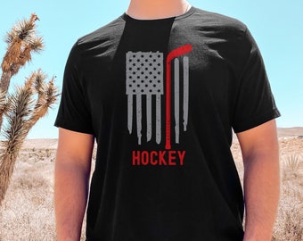 Hockey American Flag Shirt, USA Hockey T-shirt, Hockey Flag Shirt, Gift for Hockey Player, Hockey Gift, Hockey Lover Shirt, Gift Hockey USA