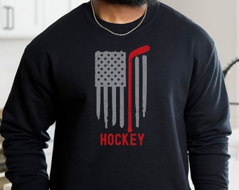 Hockey American Flag Sweatshirt, USA Hockey Sweater, Hockey Flag Pullover, Gift for Hockey Player, Hockey Gift, Hockey Lover Sweater