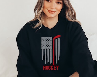Hockey American Flag Sweatshirt, Hockey Girlfriend Sweater, Hockey Flag Pullover, Gift for Hockey Player, Hockey Gift, Hockey Lover Sweater