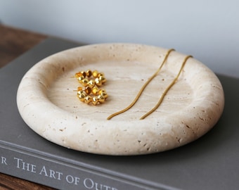 Travertine Coffee Table Decorative Tray; Natural Stone Ring Dish