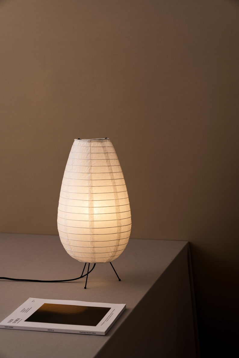 Rice Paper Table Lamp, Japanese Style Tripod Desk Lamp, Bedside Lamp, Wabi Sabi Home Decor image 4
