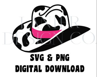 Cowboy Hat SVG, Cowgirl SVG, Cow Print, Bachelorette, Party Decor, T-shirt, Sublimation, Digital Download for Commercial Use, Cow Theme