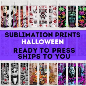 10, Halloween-Sublimation Tumbler Wrap Prints, Ready-to-press 20oz Heat-Transfer, Horror-Print, Spooky-Season, Sublimation-Print-Bundle