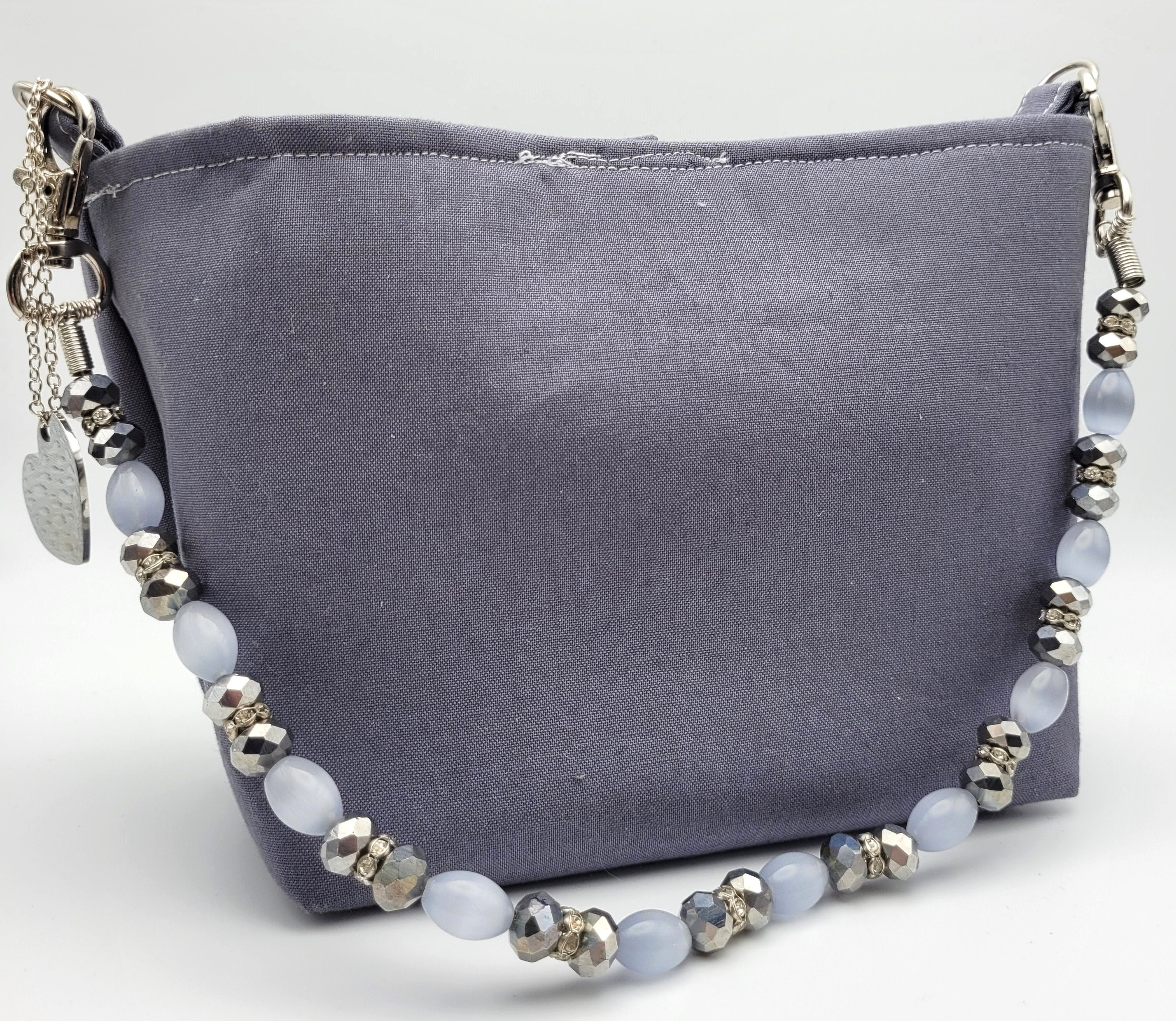 Grey Purse With Beaded Strap Pocketbook