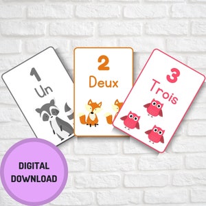 Flashcards de chiffres français 1-10, flashcards français imprimables, ressources d'apprentissage des langues, imprimables français homeschool, flashcards pour les enfants