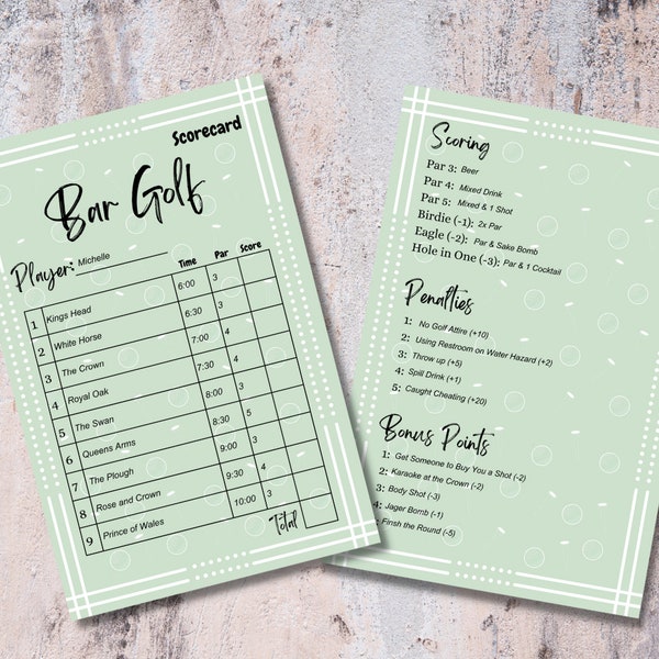 Editable Bar Golf Pub Golf Scorecards (Printable Digital File)