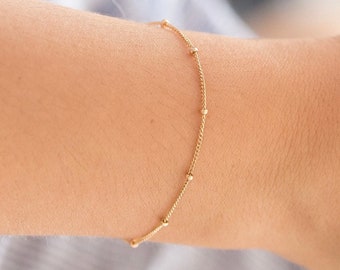 18k Gold Filled Bead Chain Bracelet • Delicate Bracelet • Fine Beaded Chain Bracelet • Dainty, Perfect for Everyday Wear • Gift for Her