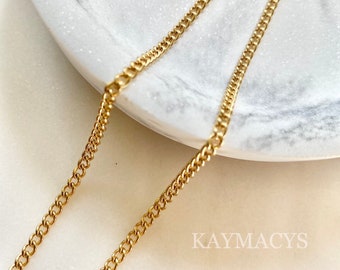 18K Gold Filled Cuban Link Chain Necklace, 3MM Miami Curb, Waterproof Hypoallergenic choker