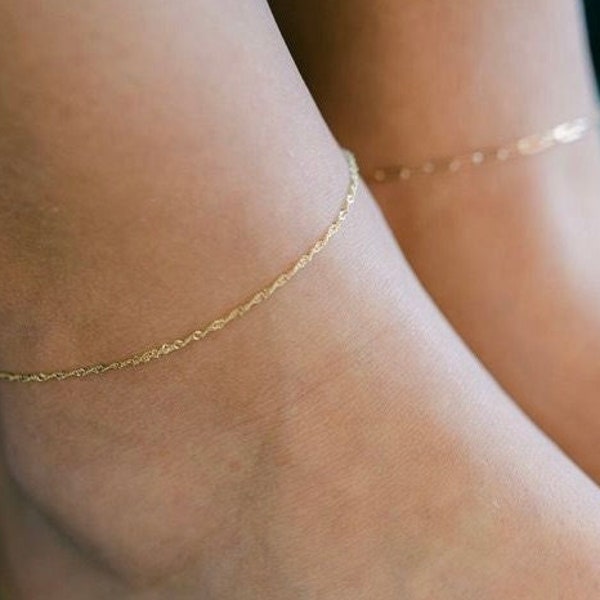 18K Gold Anklets, Gold Double Layers Anklet, Layered Anklet, Layering Anklet, Anklet Bracelet, Gold Paperclip  Anklet, Gold Twist Anklet