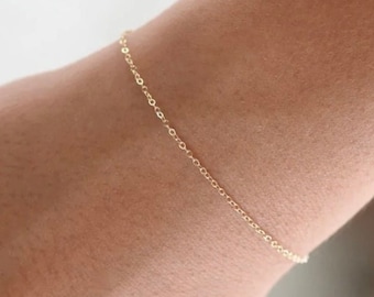 18k Thin Gold Filled Cable Bracelet, Dainty Gold Bracelet, Gold Box Chain Bracelet, Simple Bracelet, Dainty Gold Bracelets For Women