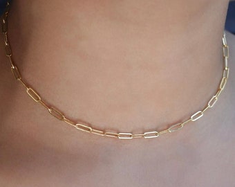 18K Gold Filled Paperclip Chain Necklace, Gold Paperclip Necklace, Waterproof Paperclip Chain Necklace,Link Chain Necklace,  Birthday Gifts