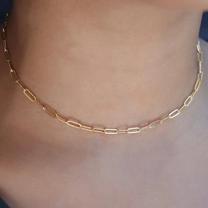 18K Gold Filled Paperclip Chain Necklace, Gold Paperclip Necklace, Waterproof Paperclip Chain Necklace,Link Chain Necklace,  Birthday Gifts