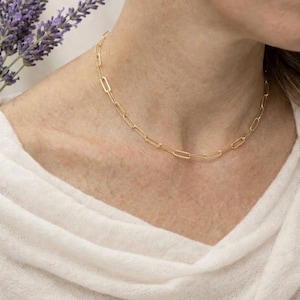 18K Gold Filled Paperclip Chain Necklace, Gold Paperclip Necklace, Waterproof Paperclip Chain Necklace,Link Chain Necklace, Birthday Gifts image 3