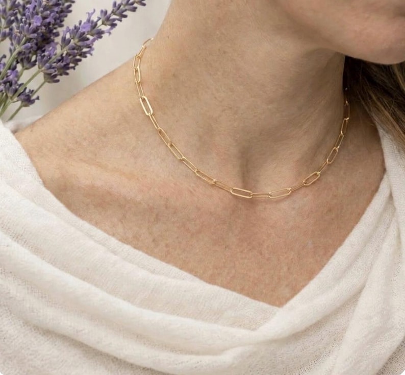 18K Gold Filled Paperclip Chain Necklace, Gold Paperclip Necklace, Waterproof Paperclip Chain Necklace,Link Chain Necklace, Birthday Gifts image 3