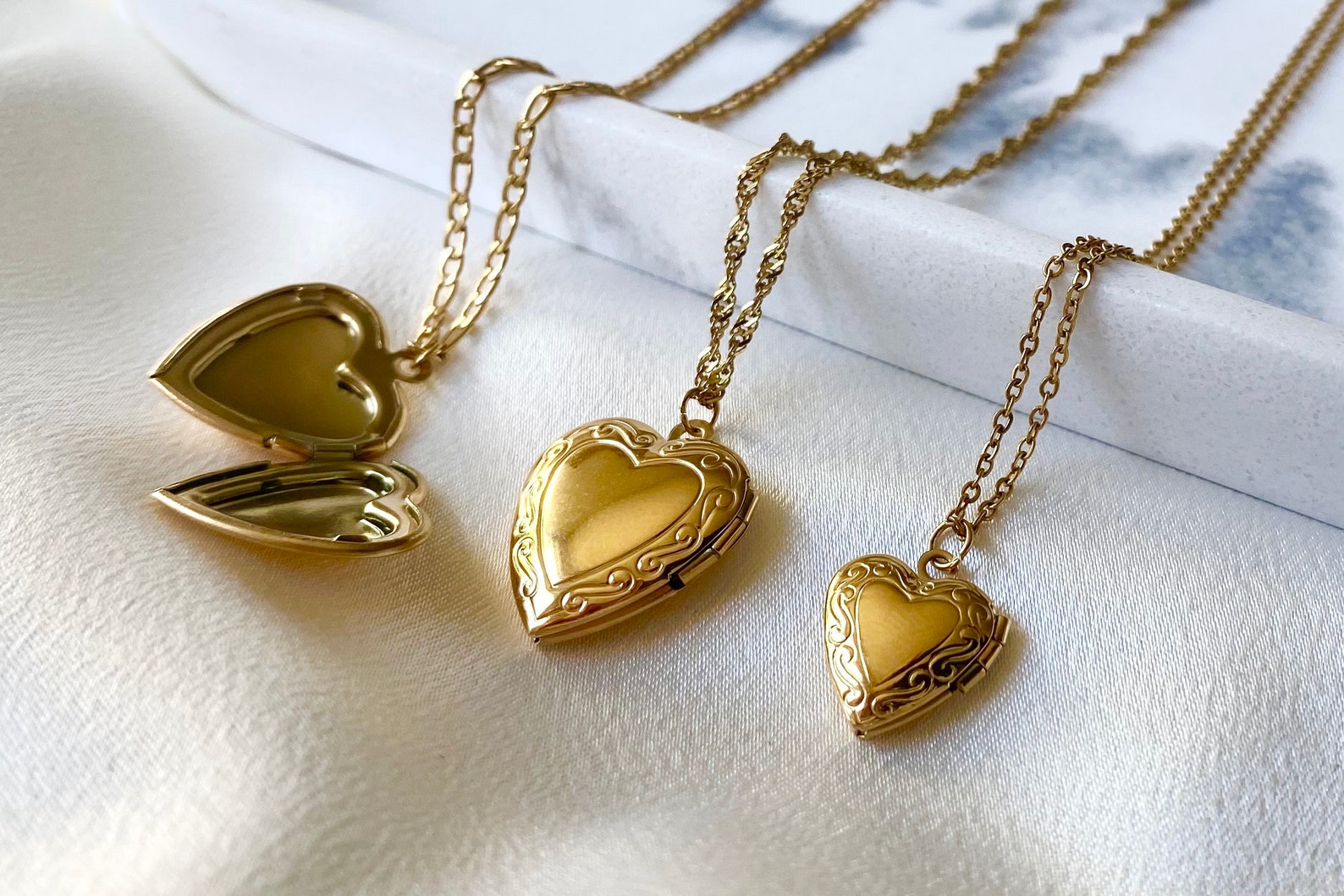 18K Gold Filled Heart Locket Necklace Big Small Heart Locket Etsy