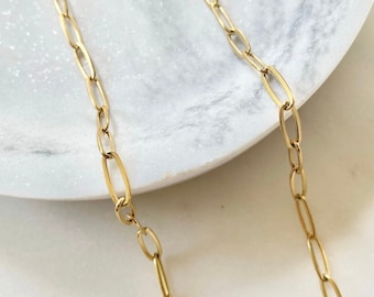 18K Gold Filled Paperclip Chain Necklace, 5mm Large Link, Waterproof, Hypoallergenic