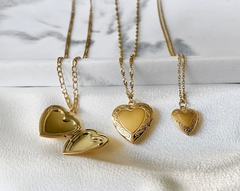 18K Gold Filled Heart Locket Necklace, Big Small Heart Locket, Vintage Photo Locket Necklace, WATERPROOF, Personalized Gift For Her, Mom