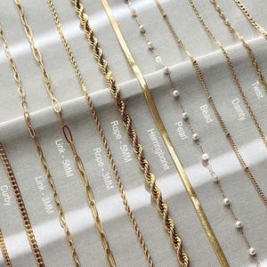 18K Gold Filled Chain Necklace, Twist Chain, Figaro, Dainty, Paperclip Chain, Cable Chain, Curb Chain, Link Chain, Rope Chain, WATERPROOF