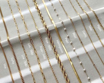 18K Gold Filled Chain Necklace, Twist Chain, Figaro, Dainty, Paperclip Chain, Cable Chain, Curb Chain, Link Chain, Rope Chain, WATERPROOF