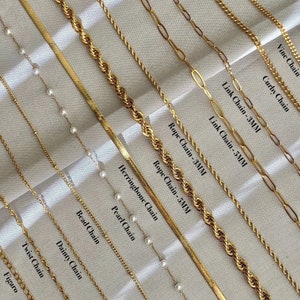 18K Gold Filled Chain Necklace, Twist Chain, Figaro, Dainty, Paperclip Chain, Cable Chain, Curb Chain, Link Chain, Rope Chain, WATERPROOF