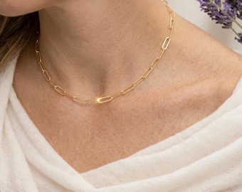 18K Gold Filled Paperclip Chain Necklace, Gold Paperclip Necklace, Waterproof Paperclip Chain Necklace,Link Chain Necklace, Birthday Gifts
