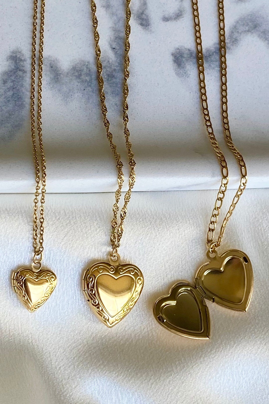18K Gold Filled Gold Heart Locket Necklace, Big Small Locket ...