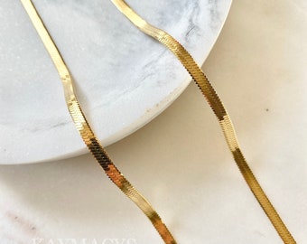 18k Dainty Herringbone Necklace Gold, Snake Layered Choker Gold, Gold Chain Jewelry, A Must Have Layering Necklace, Birthday Gifts for Her