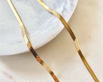 18k Dainty Herringbone Necklace Gold, Snake Layered Choker Gold, Gold Chain Jewelry, A Must Have Layering Necklace, Birthday Gifts for Her