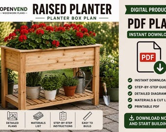 Raised Garden Bed Woodworking Plans PDF – Elevated Planter with Storage Shelf | Instant Download