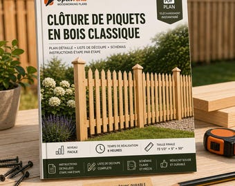 Wooden Picket Fence Plans PDF | DIY Backyard Fence with Pointed Tops & Post Caps | Printable Woodworking Blueprint | Instant Download