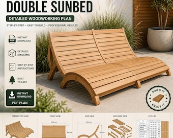 Double Wooden Sun Lounger | Handmade Outdoor Sunbed for Two | Natural Pine Wood | Pool Deck Chair | Luxury Garden Furniture
