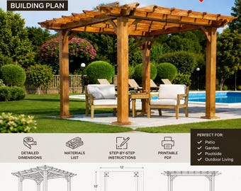 Wooden Pergola Plans PDF | DIY Outdoor Pergola Design | Step-by-Step Woodworking Plans with Measurements