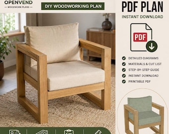 Wooden Chair Plans | DIY Armchair Building Plan | Modern Lounge Chair Blueprint | Woodworking PDF | Furniture Plan | Instant Download