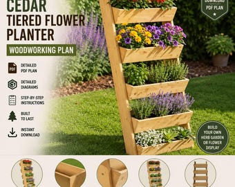 Cedar Tiered Planter Woodworking Plan | DIY Ladder Flower Stand | Herb Garden Plan | Outdoor Plant Stand | PDF Plans | Instant Download