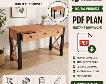 Wooden Desk Plans | DIY Desk Building Plan | Farmhouse Writing Desk Blueprint | Woodworking PDF | Desk With Drawers | Instant Download