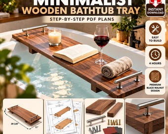 Wooden Bathtub Tray Plans PDF, DIY Bath Caddy, Black Walnut Woodworking Plan, Step by Step Digital Download