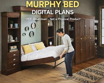 Bouwtekeningen voor een Murphy-bed – Volledig opklapbed – Doe-het-zelf meubelpakket (PDF) – Direct digitaal te downloaden