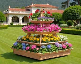 Piani per fioriere in legno a più livelli in PDF – Supporto per fiori da giardino a più livelli | Fioriera rialzata fai da te per esterni