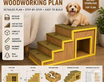 Pet Stairs Woodworking Plan | DIY Dog Steps & Pet Ramp | Wooden Dog Stairs PDF | Dog Step Plans | Pet Furniture Plan | Instant Download