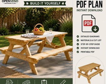 Picnic Table Plans | DIY Picnic Table Building Plan-Wooden Outdoor Table Blueprint-Woodworking PDF -Patio Furniture Plan -Instant Download