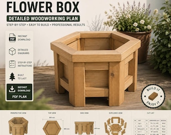 Hexagon Flower Box Plan | DIY Wooden Planter PDF | Woodworking Plan | Garden Planter | Outdoor Plant Box | Instant Download