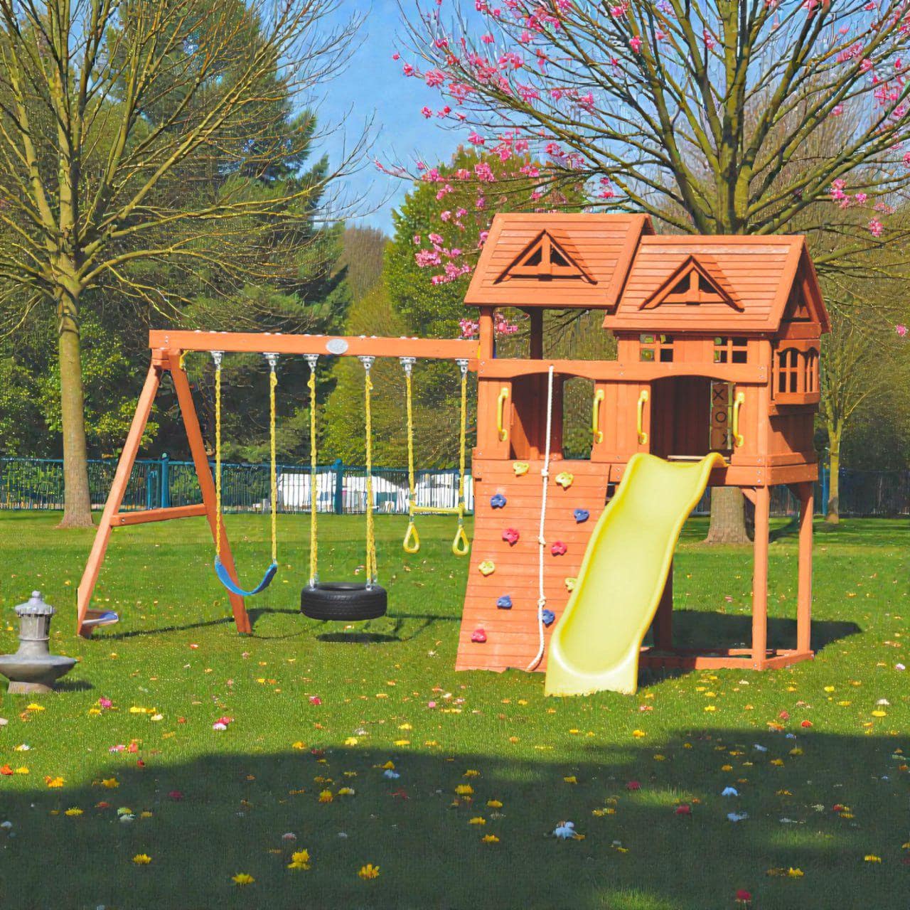 Backyard Wooden Playset Plans PDF | Kids Outdoor Playground With Swing ...