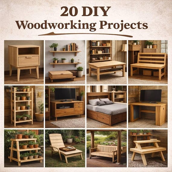 20 DIY Woodworking Projects Plans | Beginner to Advanced Wood Furniture Ideas | Step-by-Step Guide PDF | Home Decor & Garden Wood Plans