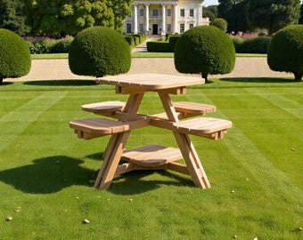 Planos de carpintería para mesa de picnic (PDF): guía paso a paso para construir una mesa de picnic de madera, planos de mesa de exterior DIY, aptos para principiantes.